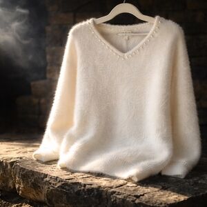 Listicle Cream V-Neck Sweater